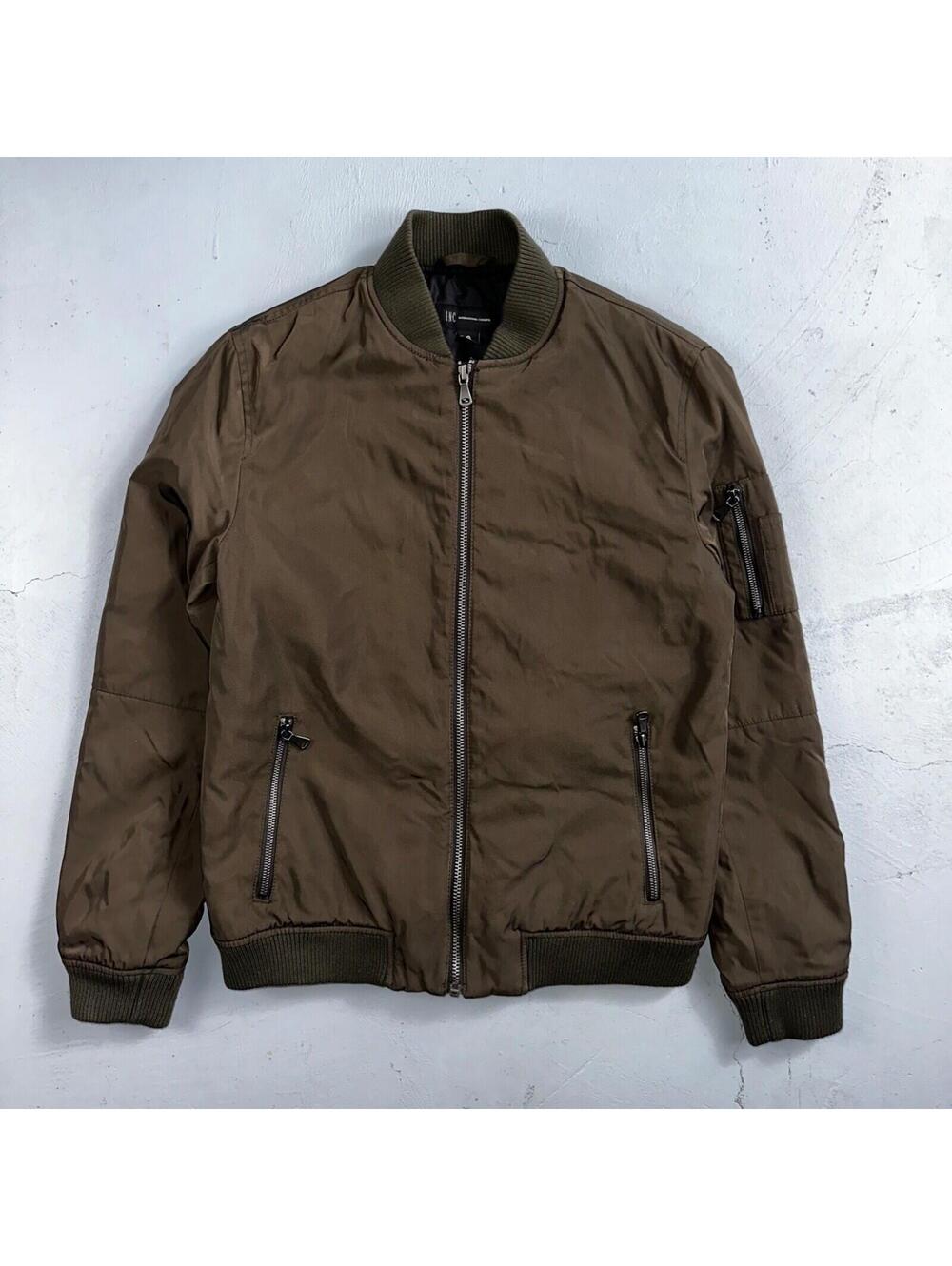 INC International Concepts Brown Bomber Jacket Mens S Full Zip Metallic